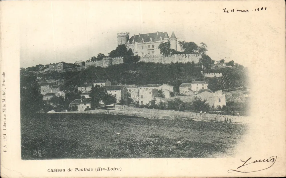 Castelo de Paulhac (Haute-Loire) — vista panorâmica — Livraria Mlle Michel Broude, n°1331 - Frente