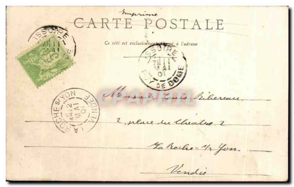 Castelo de Paulhac (Haute-Loire) — vista panorâmica — Livraria Mlle Michel Broude, n°1331 - Verso