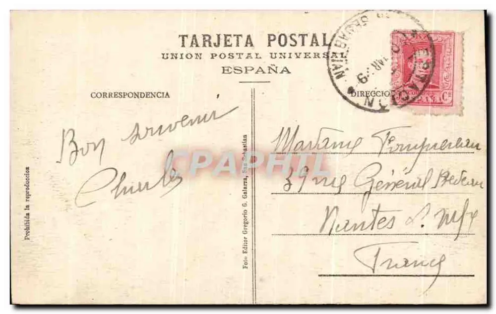 San Sebastián — Allgemeiner Blick auf den Hafen — Union Postal Universal España - Rückseite
