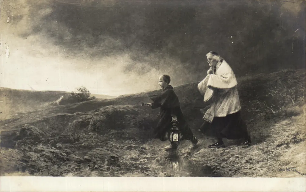 Dois personagens em caminho — sob céu tempestuoso — Alfred Weber, Paris - Frente