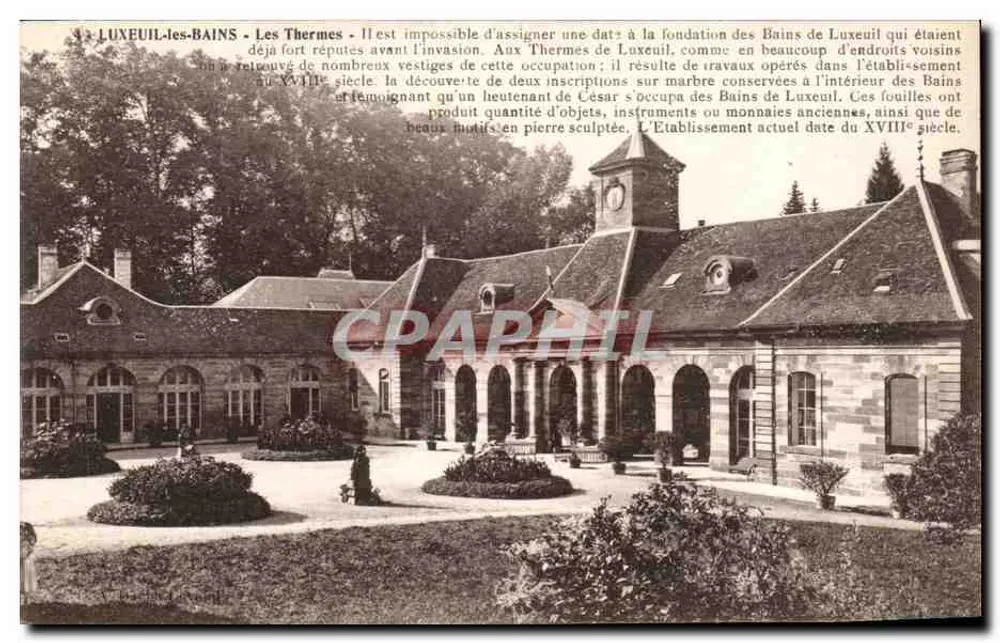 LUXEUIL-les-BAINS - Os Termas — texto histórico sobre fundo de edifícios - Frente