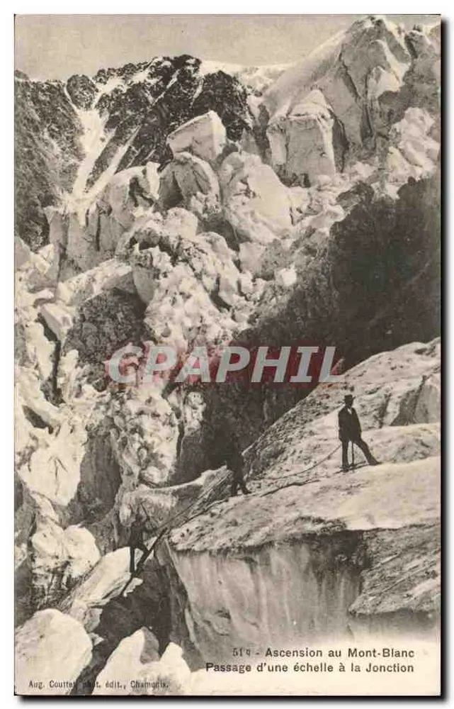 Aufstieg zum Mont-Blanc — Leiterpassage bei der Jonction — Aug. Couttet, Verlag, Chamonix, Nr. 519 - Vorderseite