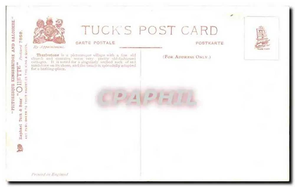 Casas em Thurlestone, Devon — desenho de W. A. Wette — Tuck's Post Card - Verso