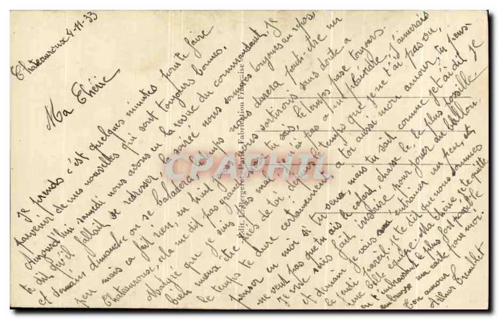 Casal amoroso na praia — texto impresso 'Je te dois le bonheur de ma vie !' — editor LB, n° 306 - Verso