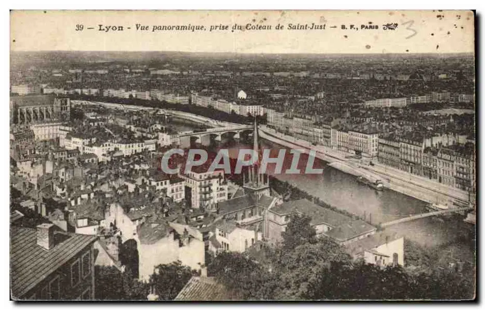 Lyon — Panoramablick, aufgenommen vom Coteau de Saint-Just — B. F., PARIS - Vorderseite