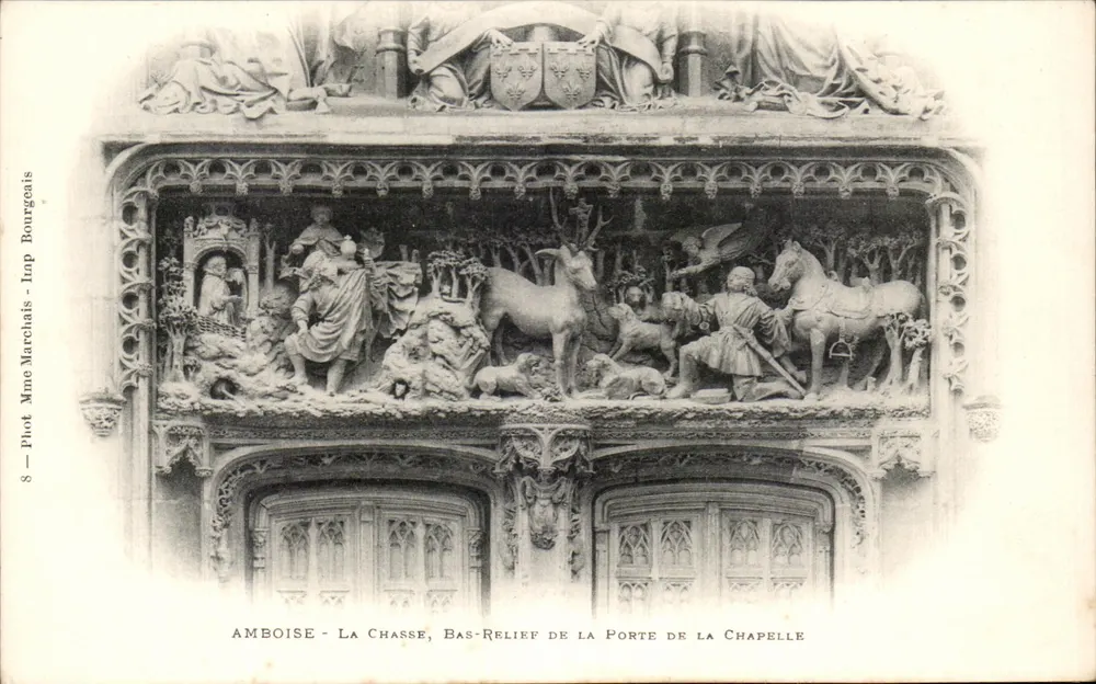 Amboise - Die Jagd, Relief der Kapelle-Tür — Foto. Frau Marchais - Inap Bourgeois - Vorderseite