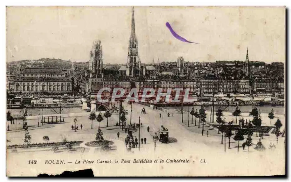Rouen – La Place Carnot, der Pont Boieldieu und die Kathedrale – LL - Vorderseite