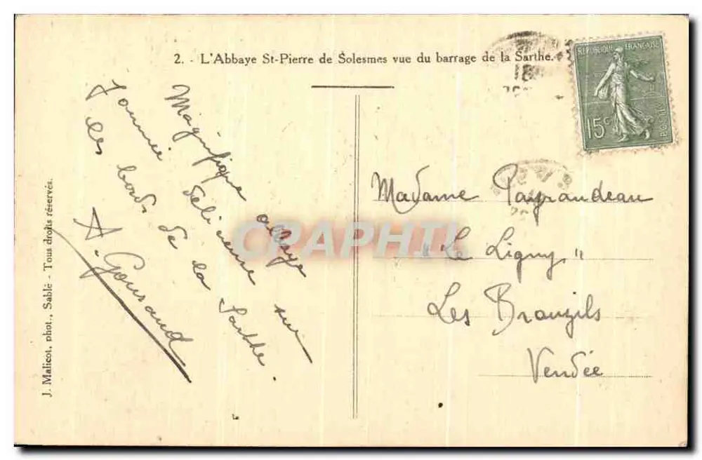 Die Abtei Saint-Pierre de Solesmes — Ansicht des Dams der Sarthe — J. Malteon, Sable - Rückseite