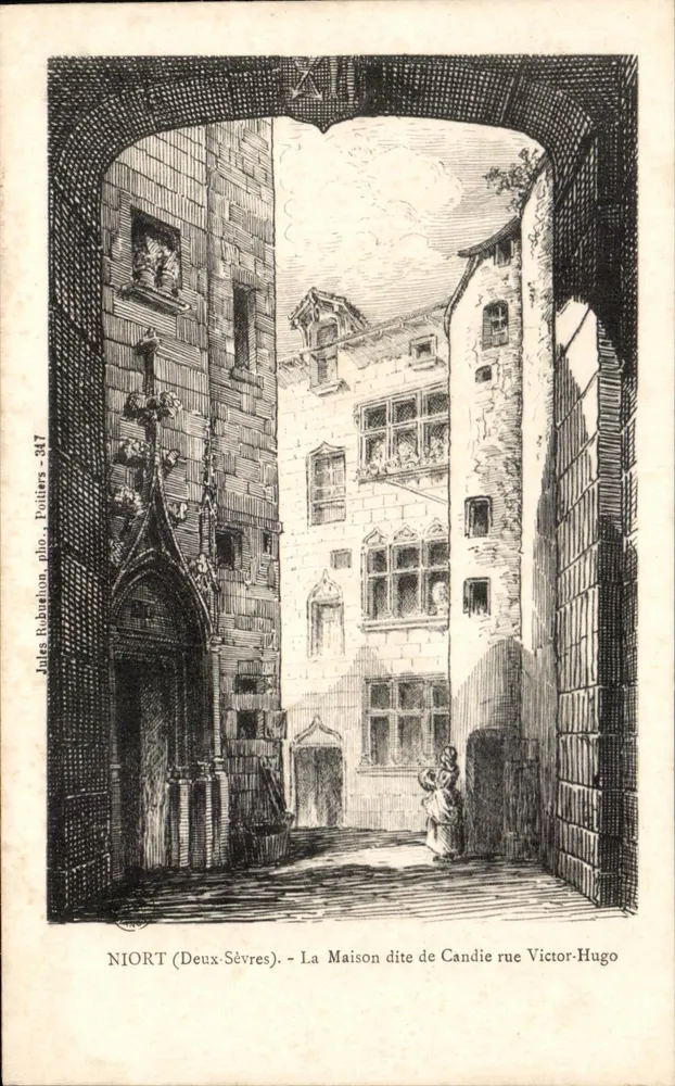 Niort (Deux-Sèvres) — Das Haus genannt Candie, Straße Victor-Hugo — Jules Rubution, Lithografie Poitiers - 347 - Vorderseite