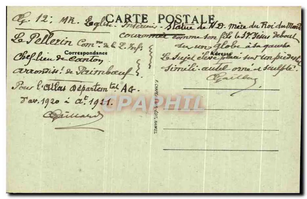 Le Pellerin (Loire-Inf.) — Innenansicht der Kirche Notre-Dame du Pellerin — Verlag F. Chereuil, n°17 - Rückseite