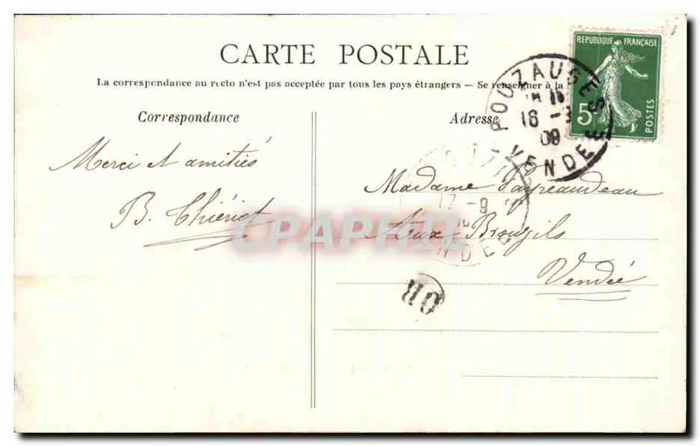 La Tourtelière, cerca de Pouzauges (Vendée) — castillo rodeado de vegetación — editor desconocido - Reverso
