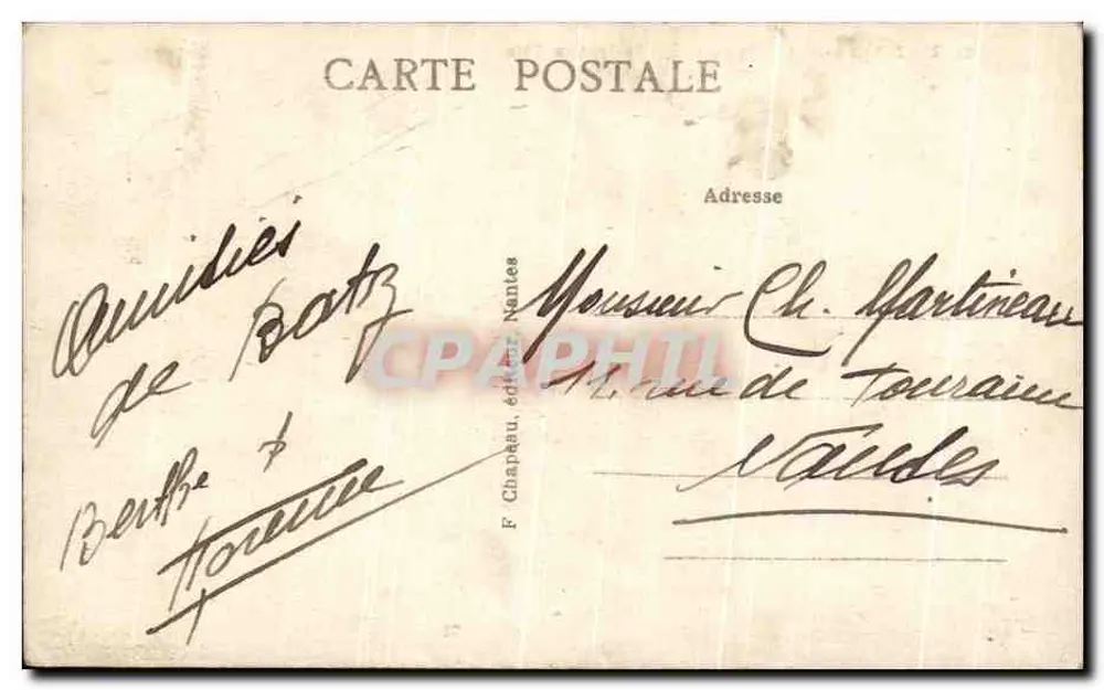 Batz (Loire-Inf.) — Rochers sur la Grande Côte — F. Chapau, Nantes, n°132 - Verso