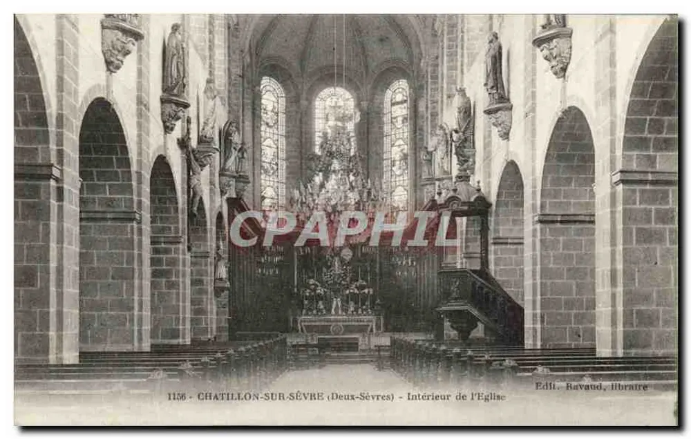 Chatillon-sur-Sévre (Deux-Sèvres) — Interior da Igreja — Ed. Ravaud, Livreiro - Frente