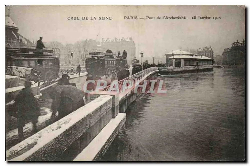Crue de la Seine — Paris — Pont de l'Archevêché — 28 Janvier 1910 - Recto