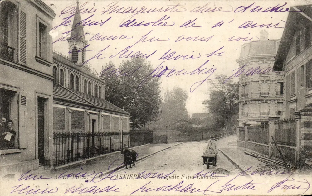 Asnières — Kerkje Sint-Karolus — uitzicht van de straat - Voorkant