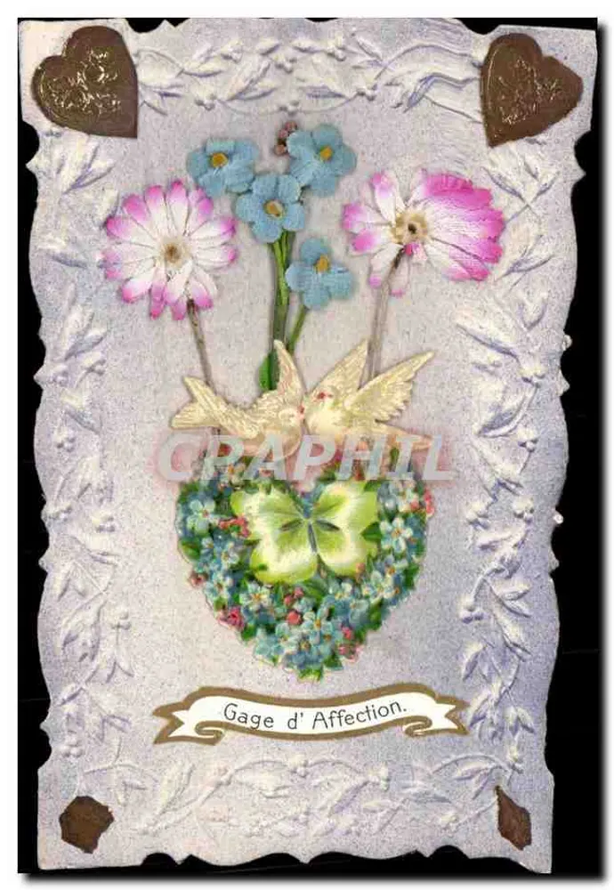 Flores e pombas — Sinal de Afeto — Carta postal decorativa - Frente