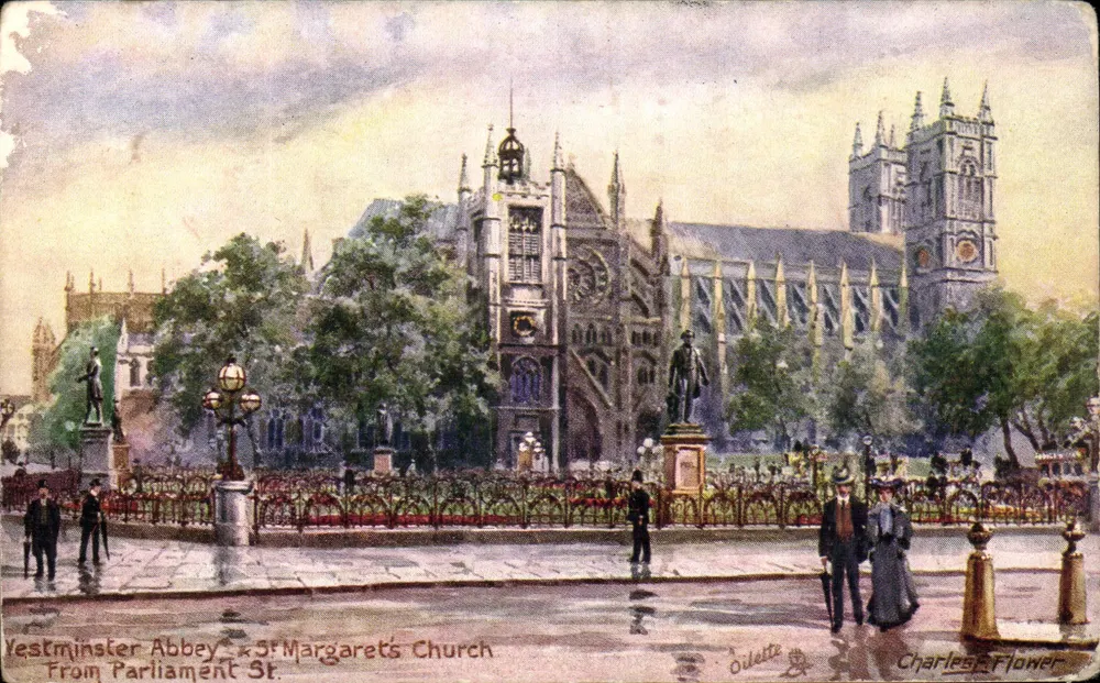 Westminster Abbey und St Margaret's Church — Blick von Parliament Street — Éditeur Oilette, Charles Flower - Vorderseite
