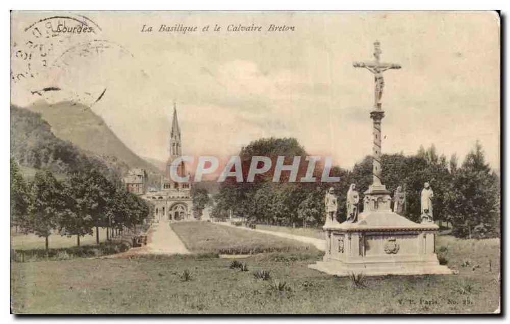 Die Basilika und der bretonische Calvary — Sourdes — V. E. Paris, Nr. 49 - Vorderseite