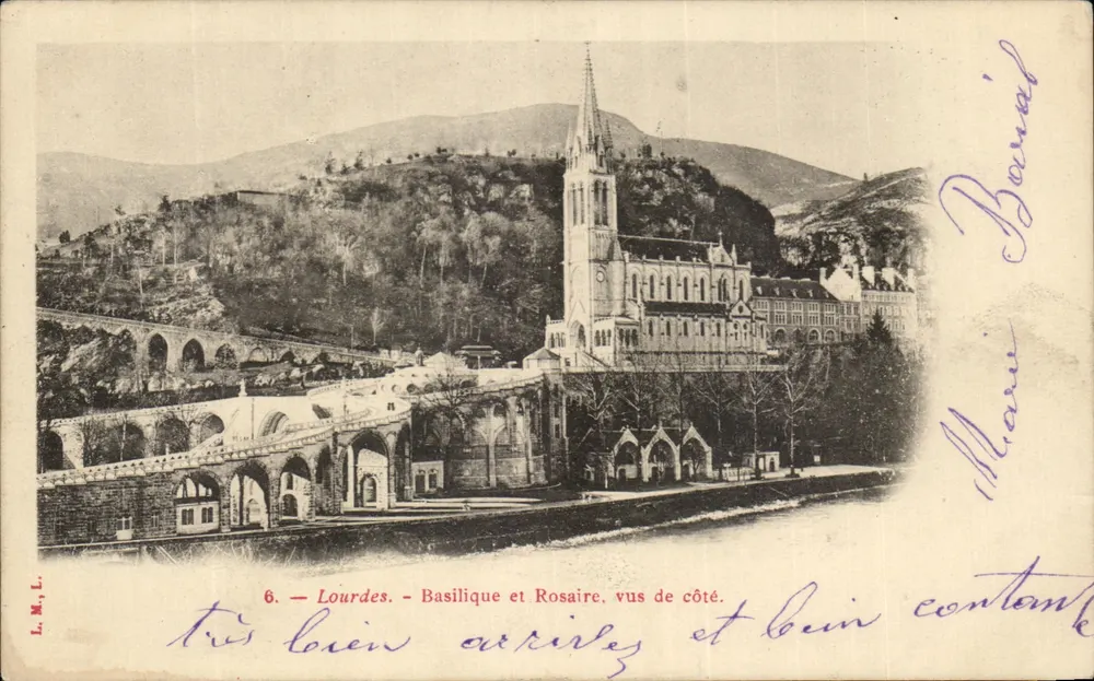 Lourdes — Basilika und Rosenkranz, von der Seite gesehen — L.M.L. n°6 - Vorderseite