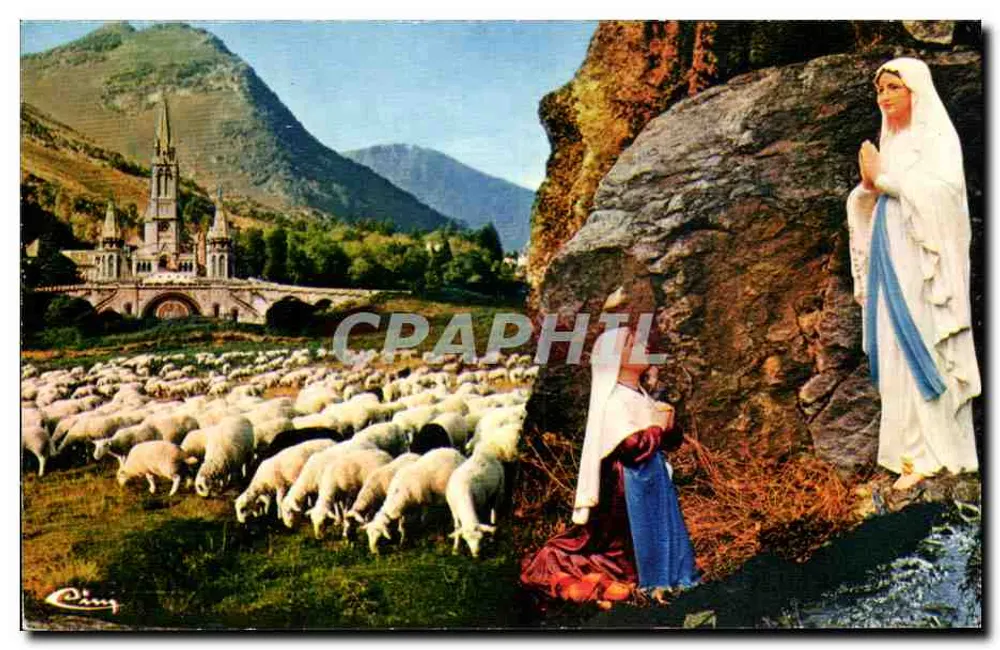 Lourdes (Htes-Pyr.) — Apparizione a Bernadette e la Basilica — Editore Combier, n° 65286 - Recto