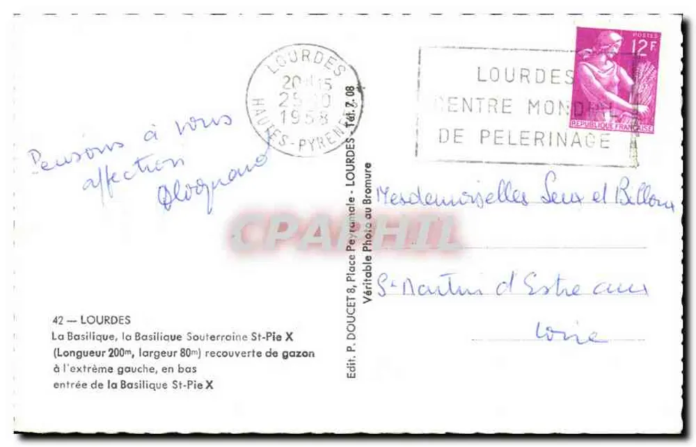 LOURDES — 루르드 대성당과 공원의 전경 — P. 두세트 출판사, 루르드 - 뒷면