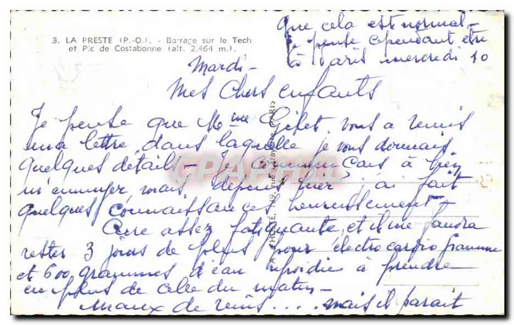Staudamm am Tech und Pic de Costabonne (Höhe 2.464 m.) — La Preste (P.-O.) — unbekannter Verleger, Seriennummer 3 - Rückseite