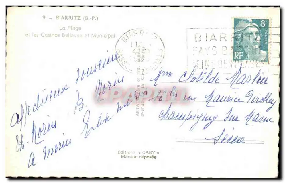 Biarritz — Der Strand und die Casinos Bellevue und Municipal — Editions Caby - Rückseite