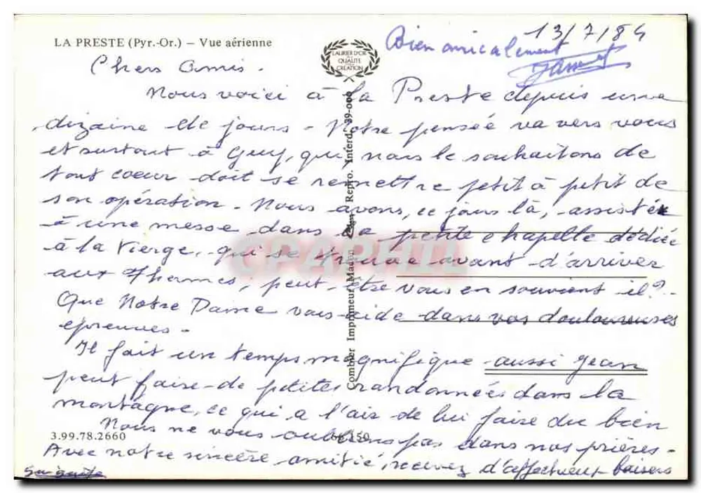 La Preste (Pyrénées-Orientales) — Luftbild — Drucker M. Gourier - Rückseite