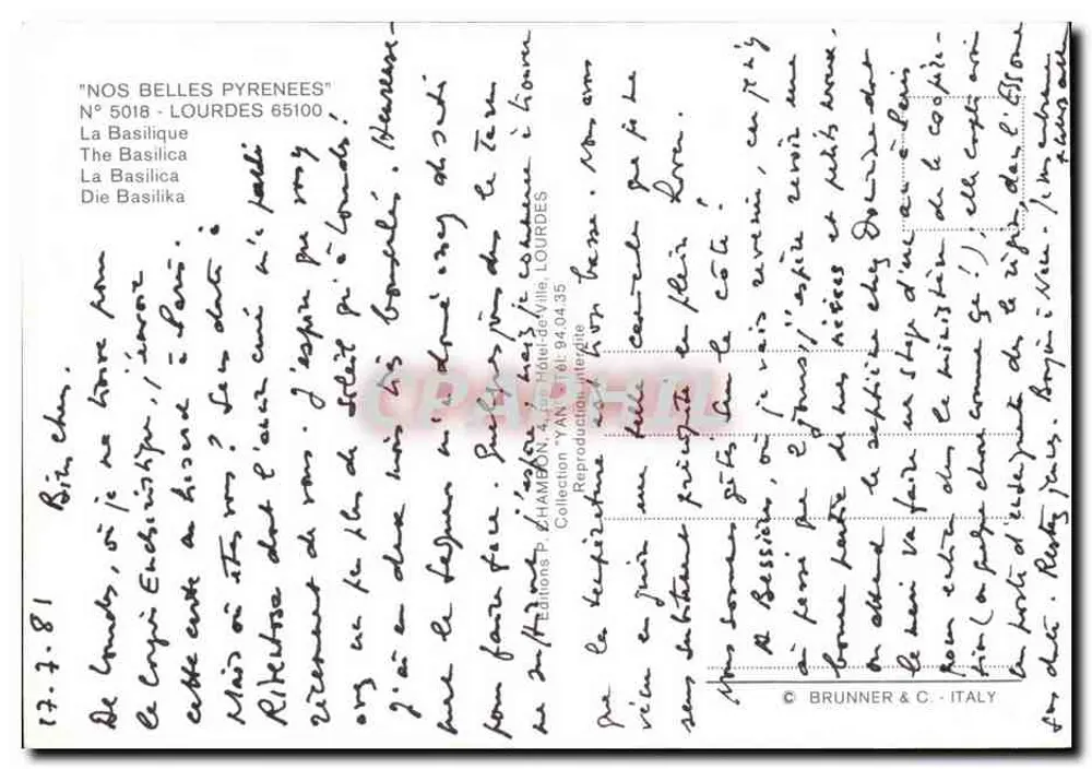 लौर्डेस के बेसिलिका — क्रमांक 5018 — एडिशन्स यान - पीछे