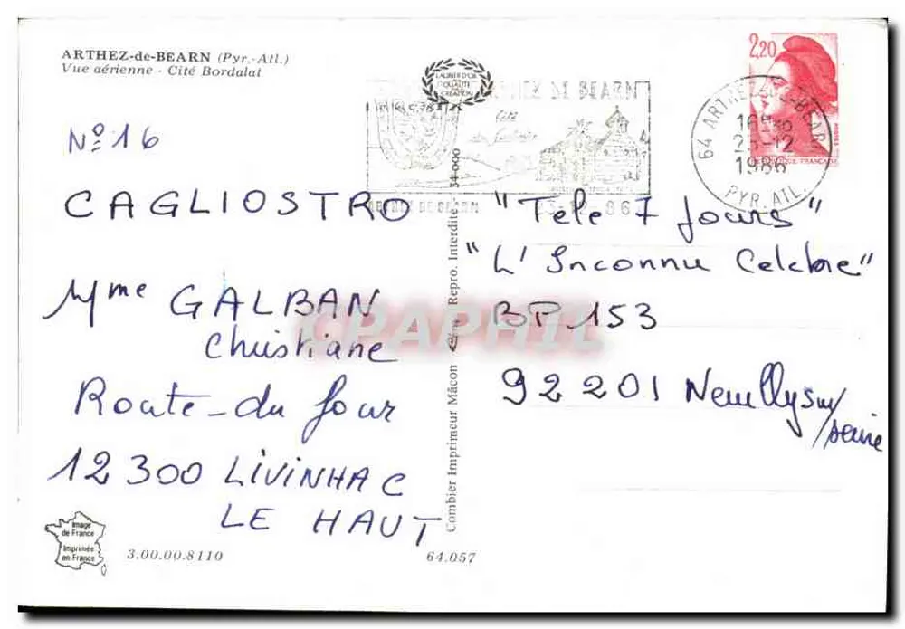 Arthez-de-Béarn — Luftbild der Stadt Bordalat — Cing, Verlag - Rückseite