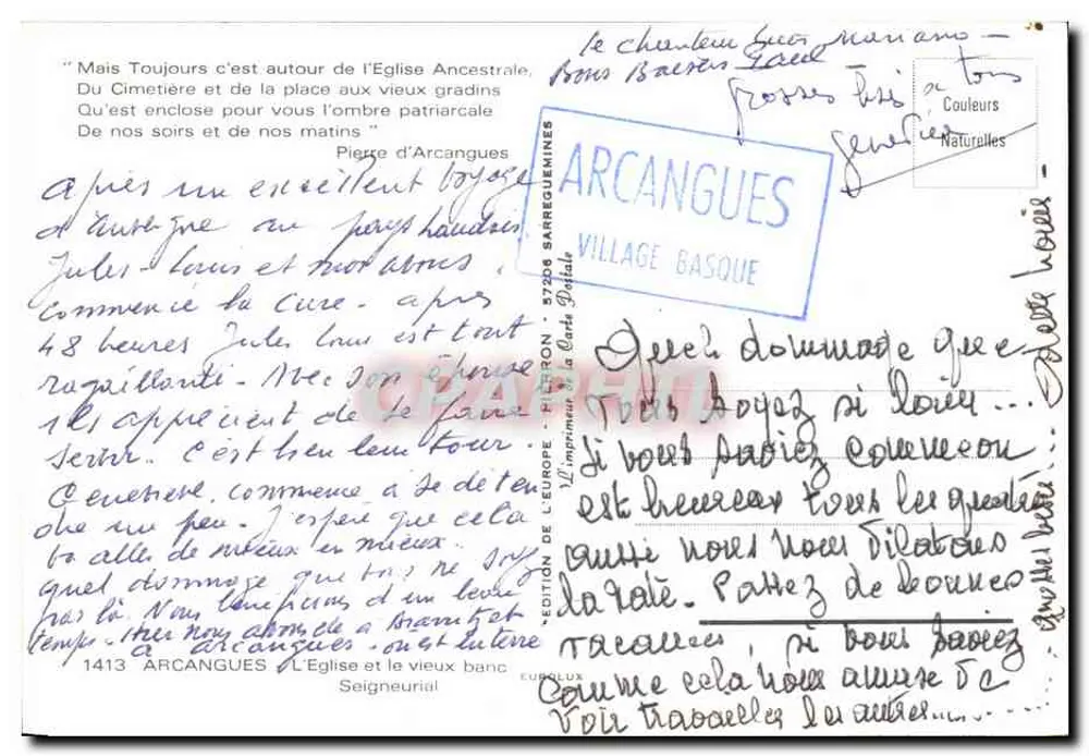 Kirche und Friedhof von Arcangues — Edition de l'Europe — Nr. 1413 - Rückseite