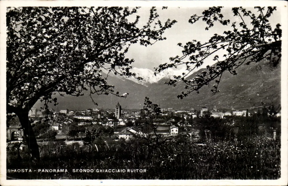 Aosta - Panorama mit Hintergrund des Gletschers Ruitor - Verlag Fotocelebre Turin - Vorderseite