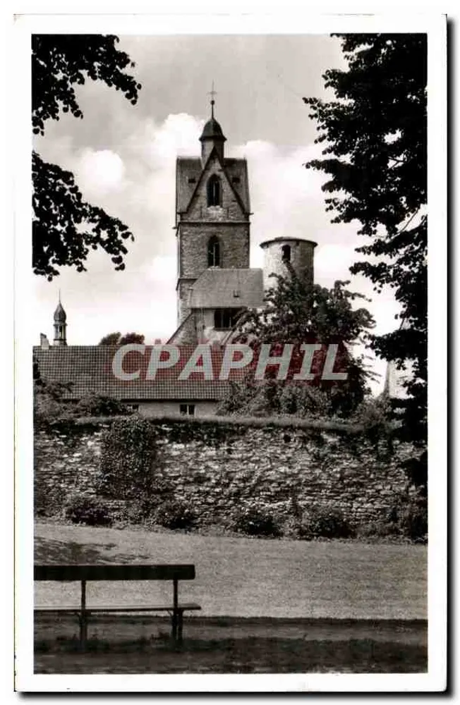 Igreja de Baderborn — vista da torre e do campanário — editor Anstaltkartenfabrik Saloting & Co., Lübeck - Frente