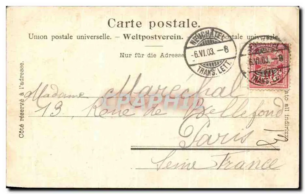 Neuchâtel - Le Château — éditeur ÉDITION BURGY, LITH. SAINT-MÉR, n° 2330 - Verso