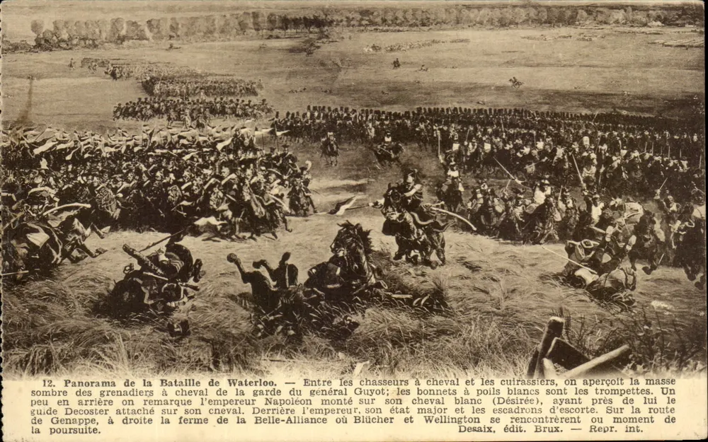 Schlacht bei Waterloo — Panorama der Butte du Lion — Desaix, Verlag Brux. - Vorderseite