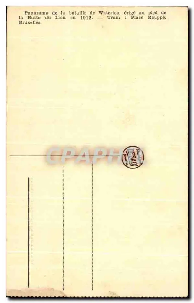 Schlacht bei Waterloo — Panorama der Butte du Lion — Desaix, Verlag Brux. - Rückseite