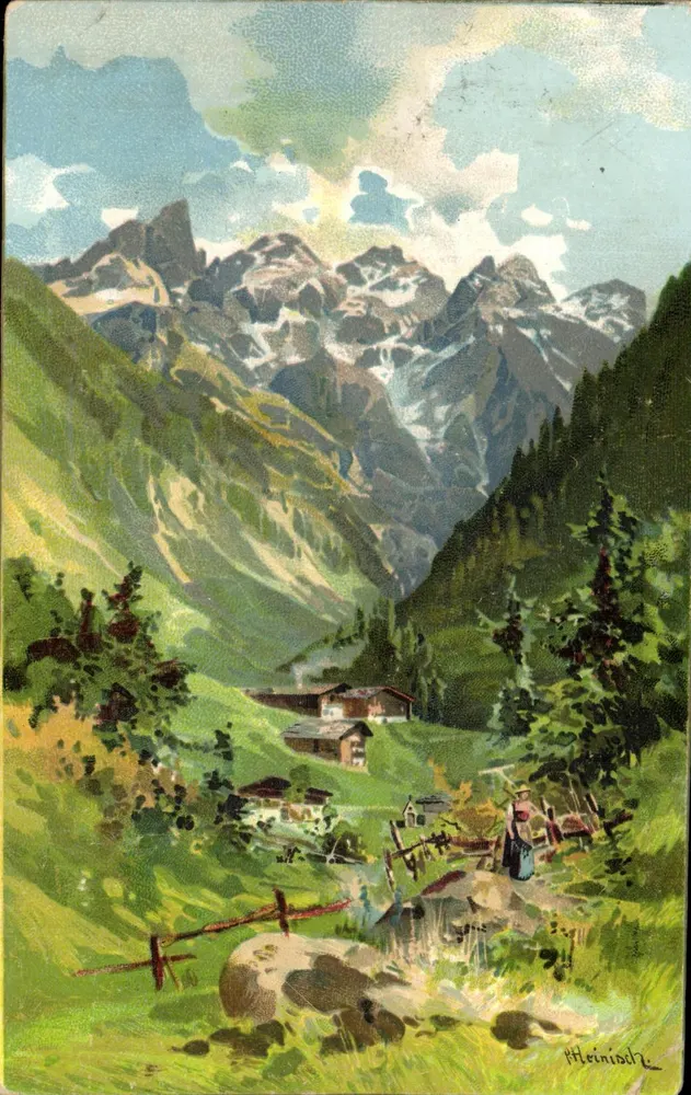 Alpine dal — sneeuwbedekte bergen — Heiniodl - Voorkant
