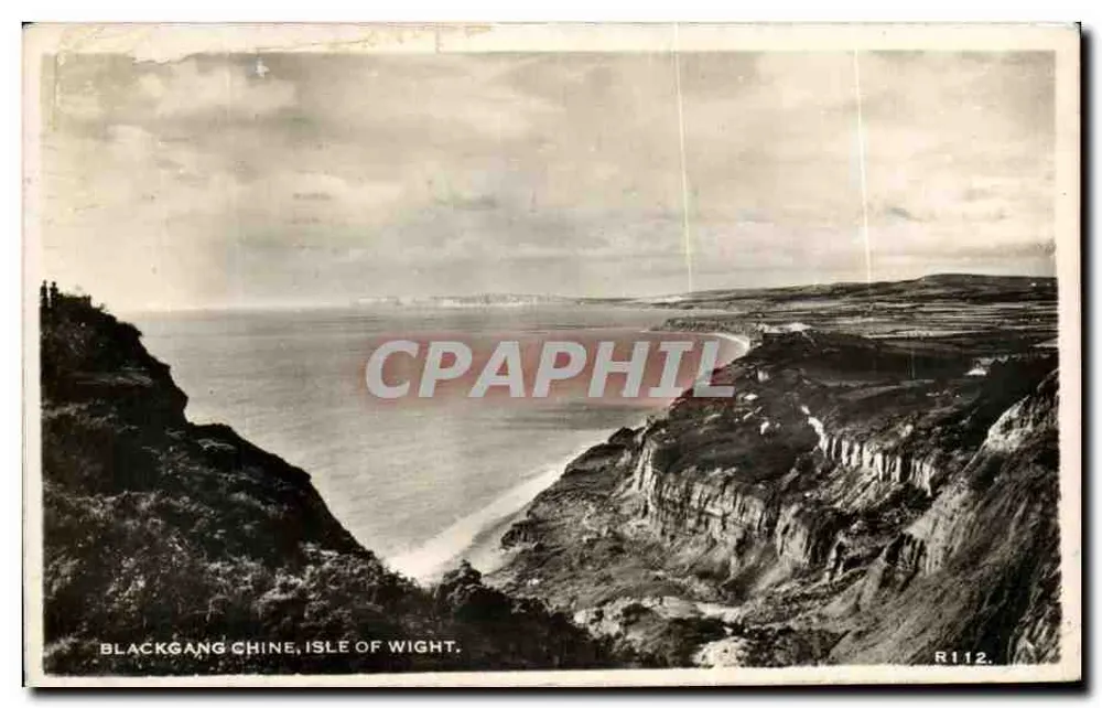 Blackgang Chine, Insel Wight — Ansicht der Klippen und der Bucht — Verlag Real Photo Postcard by Night Ventnor, I.W. n° R112 - Vorderseite