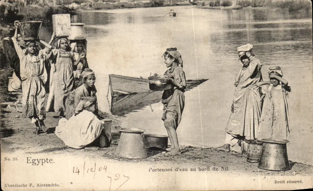 Porteuses d'eau au bord du Nil — Égypte — Khardiache F., Alexandrie, n° 23 - Recto