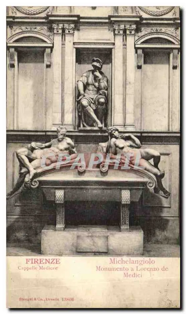 Florenz - Medici-Kapelle - Denkmal für Lorenzo de' Medici von Michelangelo - Stengel & Co. Nr. 13860 - Vorderseite