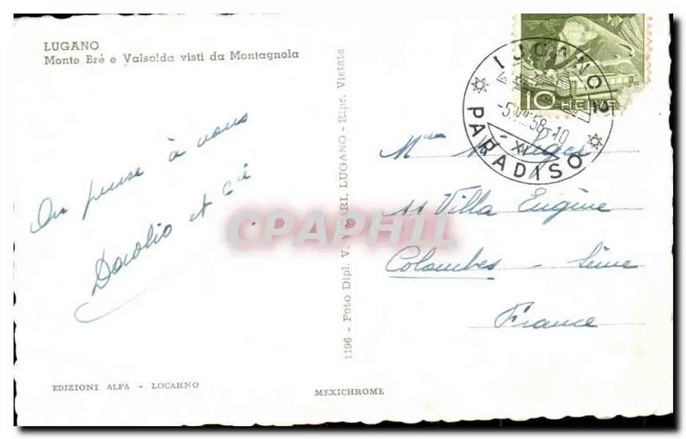 Monte Bré e Valsolda visti da Montagnola — Edizioni Alfa, Locarno, n°1196 - Verso