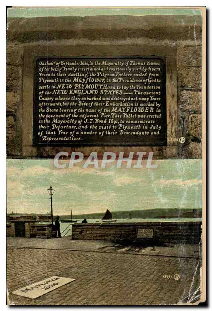Plymouth — Gedenkstein des Mayflower — Verlag Valentine's Series, Nr. 4897 - Vorderseite