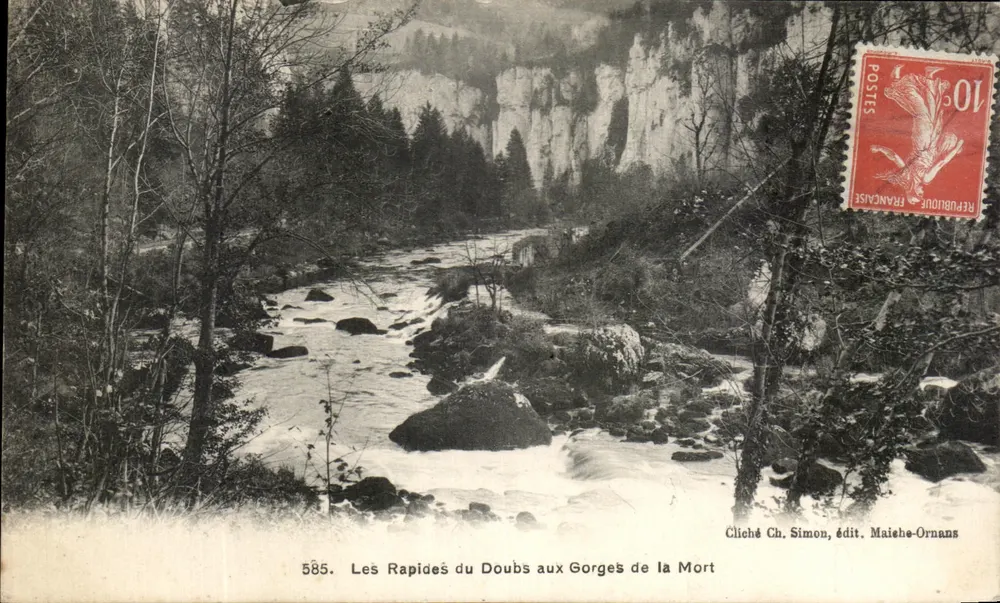 De Rapides van de Doubs in de Gorges de la Mort — Cliché Ch. Simon, uitgave Maîche-Ornans, n° 585 - Voorkant