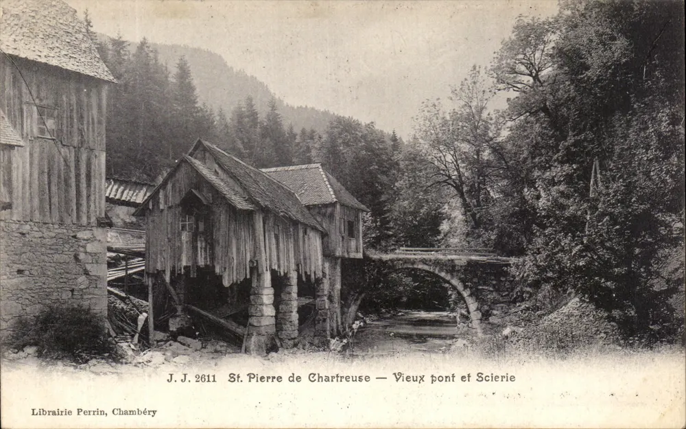 St. Pierre de Charfreuse — Alte Brücke und Sägewerk — Buchhandlung Perrin, Chambéry - Vorderseite