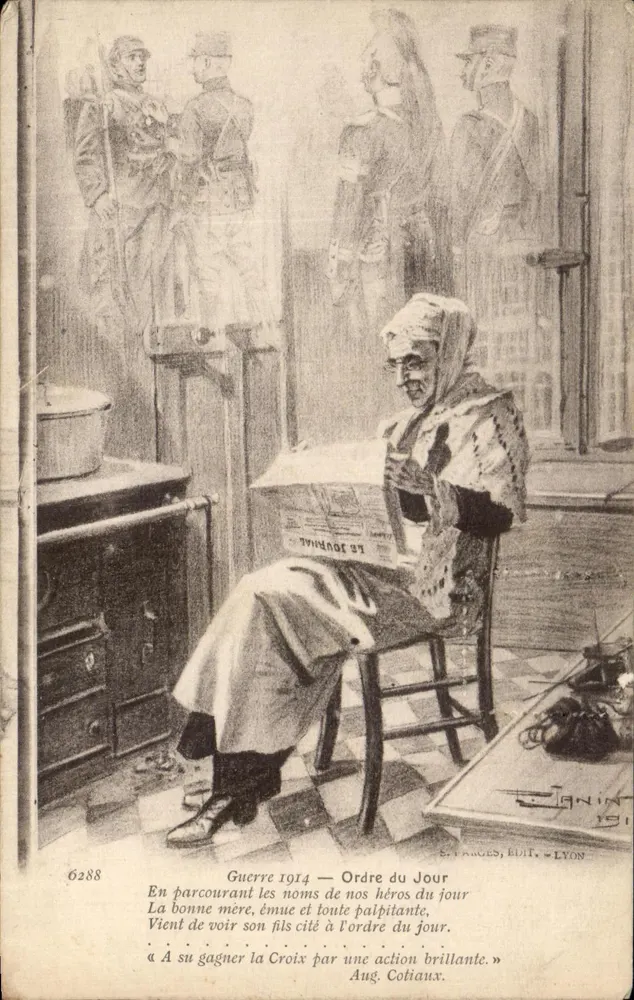 Mère lisant le journal — scène de guerre 1914 — éditeur E. JANIN, LYON, n° 6288 - Vorderseite