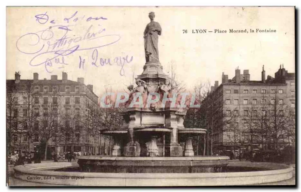 LYON — Place Morand, a Fonte — Carrier, editor, modelo depositado - Frente