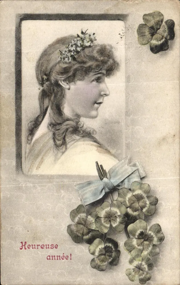 Jovem mulher com flor de trevo — Série 1158 — E. F. Editeurs, Paris - Frente
