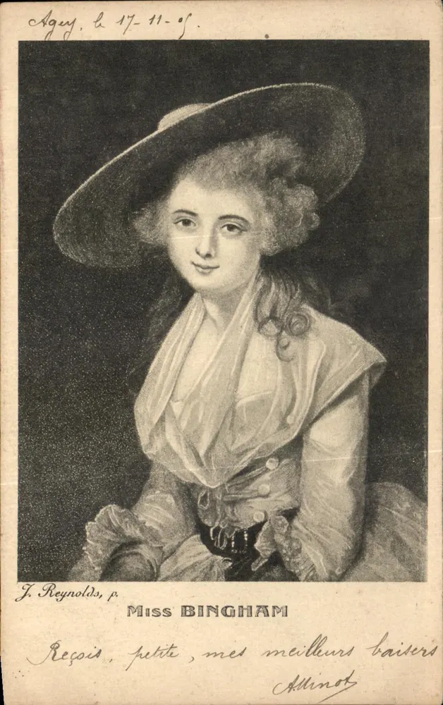 Miss Bingham — Retrato por J. Reynolds — Cartolina Postal, Série 447 - Frente