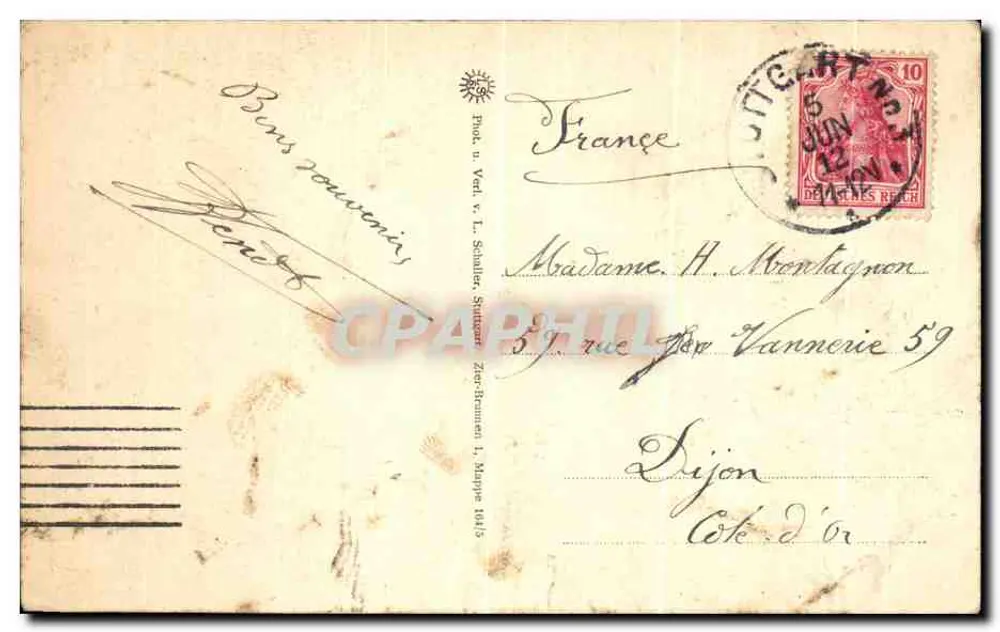 Stuttgart, fontaine de la reine Olga — éditeur L. Schaller, n° non visible - Achterkant