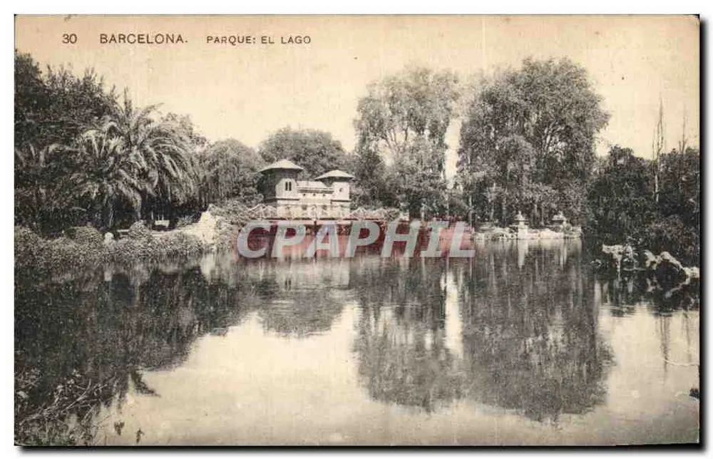 Barcelona. Parque: El Lago — Bilhete postal antigo n°30, editor Samsoly Miss H. Barna - Frente